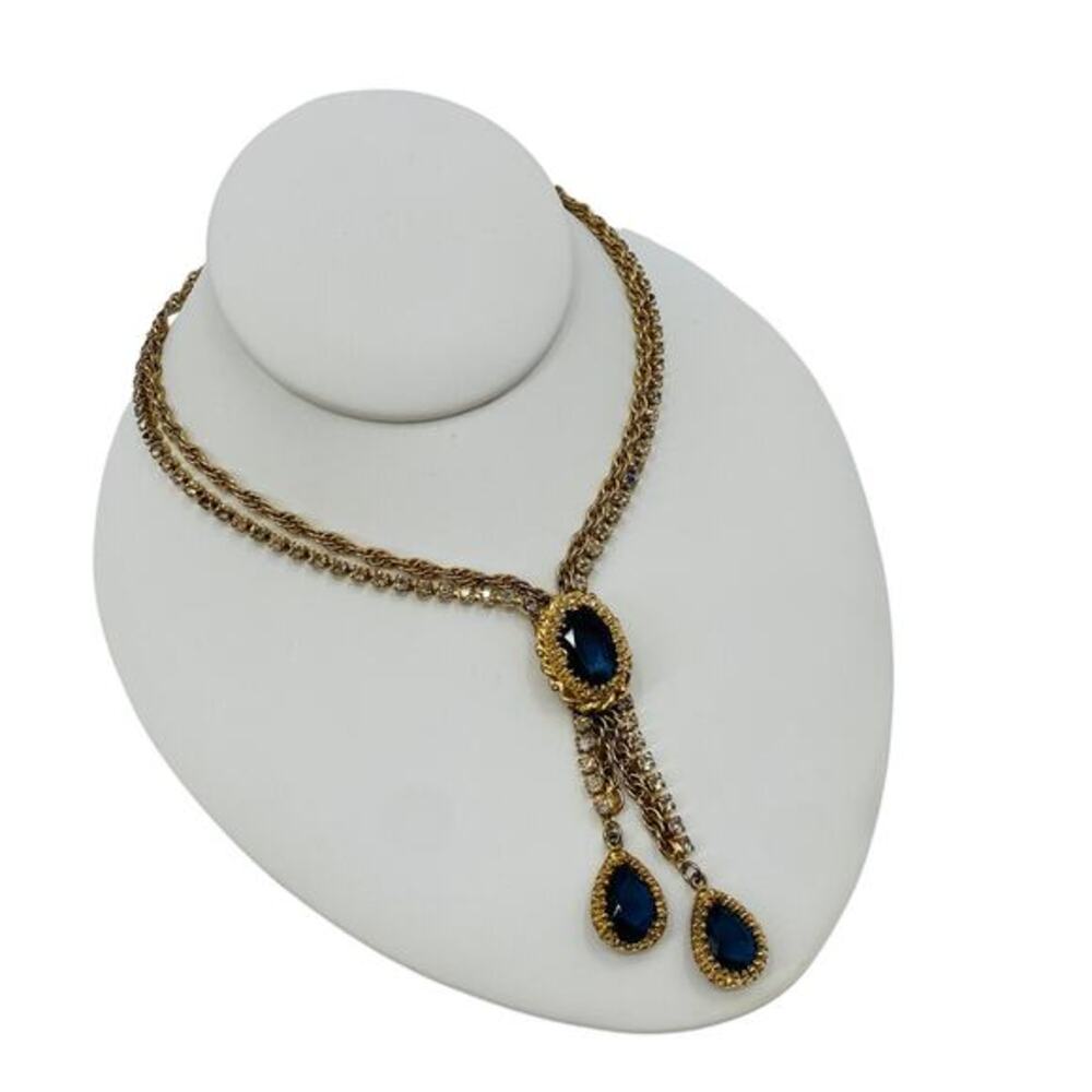 Costume blue gemstone gold‎ necklace